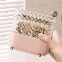 Cosmetic Storage Box,1Pc Multifunctional Rotating Desk Organizer Box, Detachable Layers For Jewelry, Lipsticks, Hair Accessories And Cosmetics Storage, Dustproof With Cover,Room,Home,Bedroom,Bathroom,House,Pink Room,Living Room Decor,Travel Stuff,Gift Bag,Gifts For Mom,Dad,Men,Friends,Teacher,Birthday,Wedding,Desk,Shelves,Accessories,Gift Boxes,Funny Gift,Storage - Beige - View 8