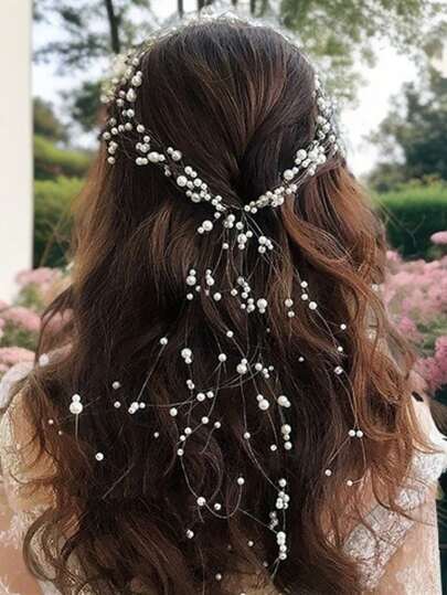 6pcs Fashionable Romantic Sweet High Quality Faux Pearl Hair Accessories Chain For Updo, Party, Valentine's Day Head Jewelry Head Pieces Jewelry, Hair Jewellery, Wedding, Bride To Be