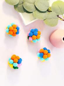 4入組手工彩色鈴鐺球寵物玩具（貓用）,耐咬耐抓的毛絨球,限寵物使用 - 彩色 - 查看 4