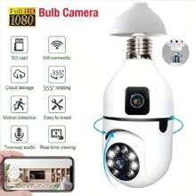 Vavupo 1080P WIFI Bulb Camera Wireless Baby Monitor Dual Lens Color Night Vision Two-Way Audio Indoor Video Surveillance CCTV Cameras - White Camera - View 2