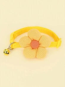 1pc 3d Floral Bow Knot Pet Collar With Bell For Small Dogs And Cats, Yellow