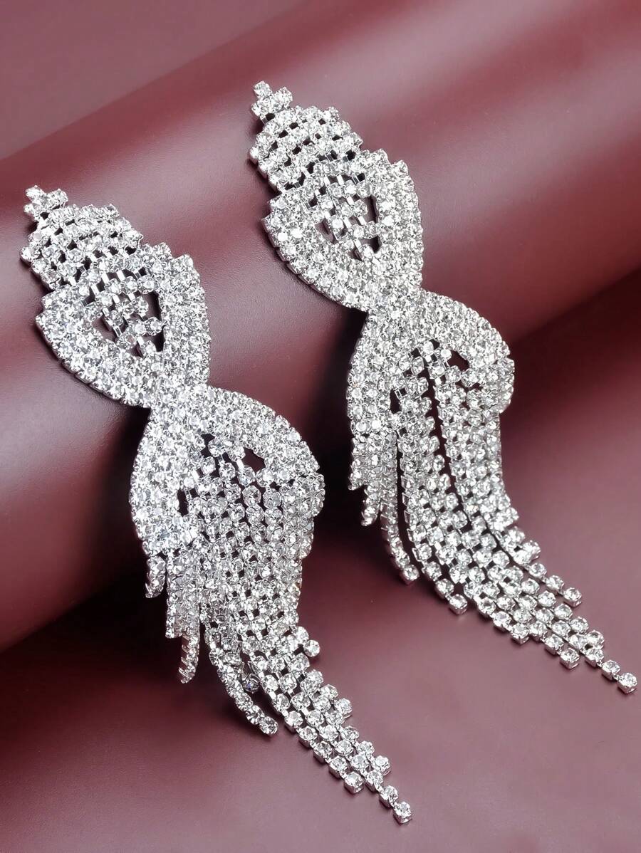 1pc Fashionable Rhinestone Earring For Women Exaggerated Party Wedding Jewelry Versatile Accessory - Yellow Gold - View 1