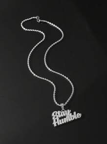 1入組鍍銀不鏽鋼紋狀寬桿鏈,鑲嵌鋯石裝飾的英文字母吊墜,嘻哈風珠寶項鍊適用於男士 - 銀色 - 查看 6