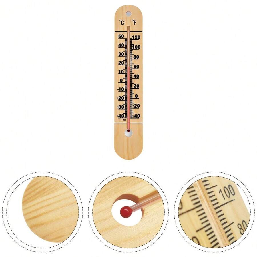 1 件高精準度木材溫度計,室內/室外,免電池,適用於辦公室、教室、客廳、溫室 - 黃色 - 查看 1