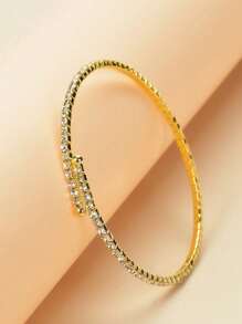 1條薄款鑲鑽女手鐲,日常配件 - 金色 - 查看 3