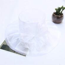 1pc Vintage Elegant Double Layer Organza Flower Detail Sun Hat With Foldable Brim For Women, Summer Bow - Multicolor - View 14