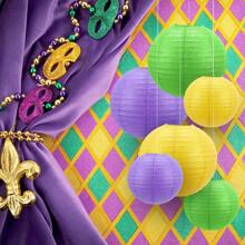 24 Giấy Lồng đèn Đồ trang trí Tím Màu xanh lá Vàng Tròn Treo Giấy Lồng đèn Đối với Buổi tiệc Hội hóa trang Mới Buổi tiệc Lễ hội hóa trang Bữa tiệc ngày lễ Đồ trang trí - tím + vàng + xanh - Xem 6