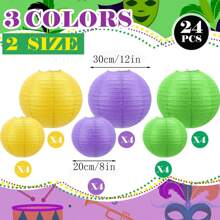 24 Giấy Lồng đèn Đồ trang trí Tím Màu xanh lá Vàng Tròn Treo Giấy Lồng đèn Đối với Buổi tiệc Hội hóa trang Mới Buổi tiệc Lễ hội hóa trang Bữa tiệc ngày lễ Đồ trang trí - tím + vàng + xanh - Xem 2