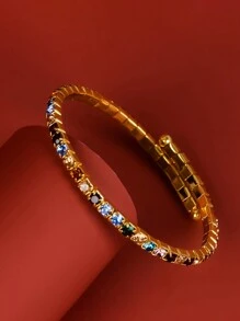 1條薄款鑲鑽女手鐲,日常配件 - 金色 - 查看 8