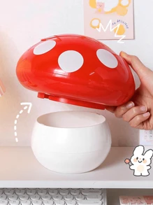 1pc Mushroom Shaped Trash Can, Creative Cartoon Desktop Storage Bin, Shake Head Kitchen Trash Can With Notepad, Multi-Functional Household Storage Container For Car Or Desk, Cute Desktop Garbage Bin - Red and White - View 6