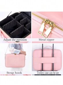 1个PU材质化妆品收纳包，防水旅行化妆品整理包，专业便携手提包，大容量斜挎化妆盒包，房间装饰，包包，化妆包，梳妆台，旅行，化妆包，旅行必备，整理包，收纳，旅行必备，化妆品整理包，化妆包，化妆品整理包，整理包，洗漱包，桌面整理包，化妆品包，化妆袋，化妆品整理包，梳妆台配件，化妆袋，化妆包，化妆盒，美容盒，女士礼物，圣诞礼物，女士礼物创意，化妆袋，化妆袋，旅行必备 - 粉色 - 查看 3