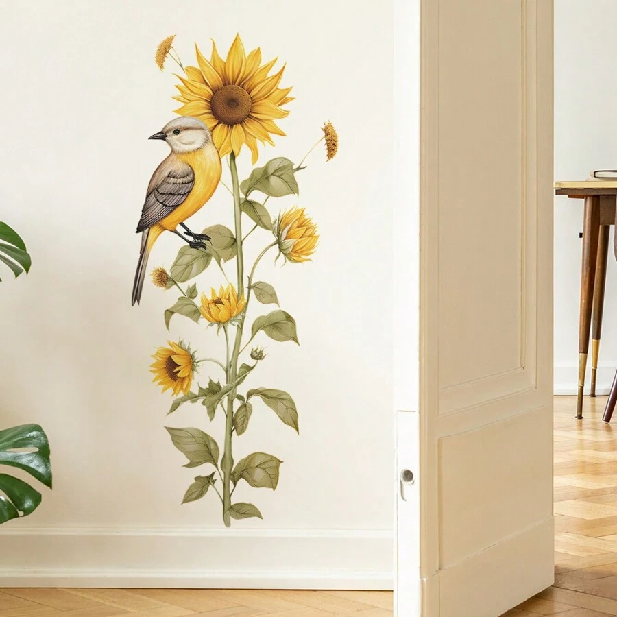 1張彩色手繪向日葵和鳥牆貼 - 彩色 - 查看 1