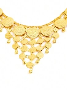 1件新款金属装饰肚皮舞腰链，带垂坠吊坠，波西米亚风，适合万圣节、情人节、夏季、开学季、秋季等场合。 - 金色 - 查看 4