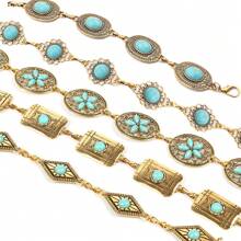 Boho款式1入女士人工綠寶石鑲嵌金屬幾何圖案腰鏈，時尚、優雅、多功能的服飾配件，適用於裙子，適合女孩穿著，波西米亞風格 - 彩色 - 查看 1