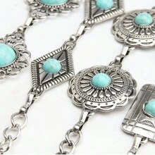 Boho款式1入女士人工綠寶石鑲嵌金屬幾何圖案腰鏈，時尚、優雅、多功能的服飾配件，適用於裙子，適合女孩穿著，波西米亞風格 - 彩色 - 查看 3