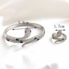 2入組/套銅和鋯石鑲嵌時尚蛇形扣開口手鍊和開口戒指禮物組合,適用於女性