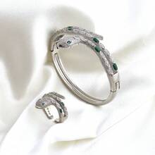 2入組/套銅和鋯石鑲嵌時尚蛇形扣開口手鍊和開口戒指禮物組合,適用於女性