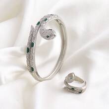 2入組/套銅和鋯石鑲嵌時尚蛇形扣開口手鍊和開口戒指禮物組合,適用於女性