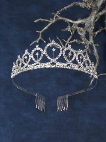 1 pieza Tocado elegante de metal plateado para mujer, accesorio de disfraz, pasador para el cabello de princesa para fiesta, corona nupcial