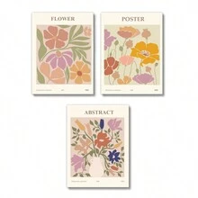 三聯抽象花瓶畫,現代簡約風格聚酯纖維橙色和粉紅色和幾何圖形和英文字詞矩形裝飾畫不含框,適用於客廳臥室家居裝飾 - 彩色 - 查看 6