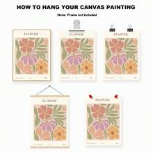 三聯抽象花瓶畫,現代簡約風格聚酯纖維橙色和粉紅色和幾何圖形和英文字詞矩形裝飾畫不含框,適用於客廳臥室家居裝飾 - 彩色 - 查看 7