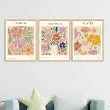 三聯抽象花瓶畫,現代簡約風格聚酯纖維橙色和粉紅色和幾何圖形和英文字詞矩形裝飾畫不含框,適用於客廳臥室家居裝飾 - 彩色 - 查看 4