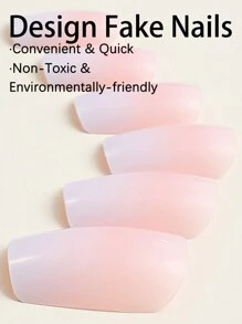 24入組光澤漸層粉白可佩戴長方形全覆蓋假指甲，適用於女性和女孩，附1片指甲磨光板和1片膠凝膠指甲貼，指甲用品 - 彩色 - 查看 3