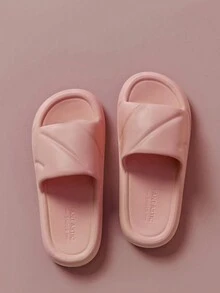 女士柔軟厚底防滑浴室拖鞋,粉色純色女士室內拖鞋 - 粉色 - 查看 3