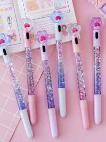 1pc Crystal Cat Paw With Light Flashed Into The Oil Quicksand Gel Pen With Words Without Words Random Student Sequin Fairy Stick Pen Creative Office Stationery, Suitable For Students Gifts, Writing, Book Lights - Blue - View 6