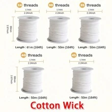 50m/Roll Cylindrical Paper Fiber Candle Wick With Various Styles, Smokeless Candle Making Tool