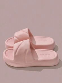 女士柔軟厚底防滑浴室拖鞋,粉色純色女士室內拖鞋 - 粉色 - 查看 1