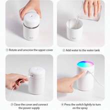 1pc Colorful 300ml Ultrasonic Humidifier-Usb Powered-Aromatherapy Essential Oil Diffuser For Room, Office, Desk, Home, Car -Air Purifier And Back-To-School Supplies - White - View 7