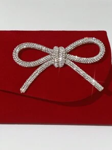 SIIZA Red Mini Hand Bag Sparkly Rhinestone Bow Decor Women Evening Bag With Chain For Party & Wedding, Perfect Valentine's Day Gift For Her, Best Valentine's Gift Choice Ever Valentines