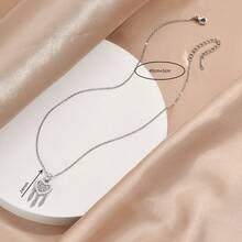 1 chiếc dây chuyền thép không gỉ mạ vàng đính đá Cubic Zirconia hình trái tim và lông vũ, thiết kế độc đáo, tối giản, đa năng dành cho nữ, phù hợp cho dạo phố, hàng ngày, ngày lễ và tiệc tùng. - Bạc - Xem 3