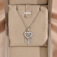 1 chiếc dây chuyền thép không gỉ mạ vàng đính đá Cubic Zirconia hình trái tim và lông vũ, thiết kế độc đáo, tối giản, đa năng dành cho nữ, phù hợp cho dạo phố, hàng ngày, ngày lễ và tiệc tùng. - Bạc - Xem 2