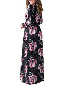 Maxi Dresses For Women Long Sleeve Casual Loose Long Dresses With Pockets - Black and White - View 1