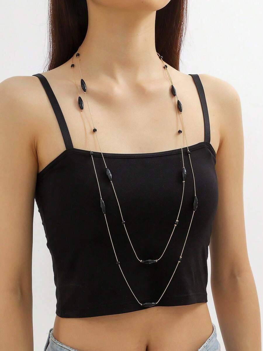 Dài Hàn Quốc Thời trang Áo len Vòng cổ dây  , 1 Miếng , Hoàn hảo Đối với Quần áo - màu đen - Xem 1