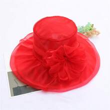 1pc Vintage Elegant Double Layer Organza Flower Detail Sun Hat With Foldable Brim For Women, Summer Bow - Multicolor - View 13