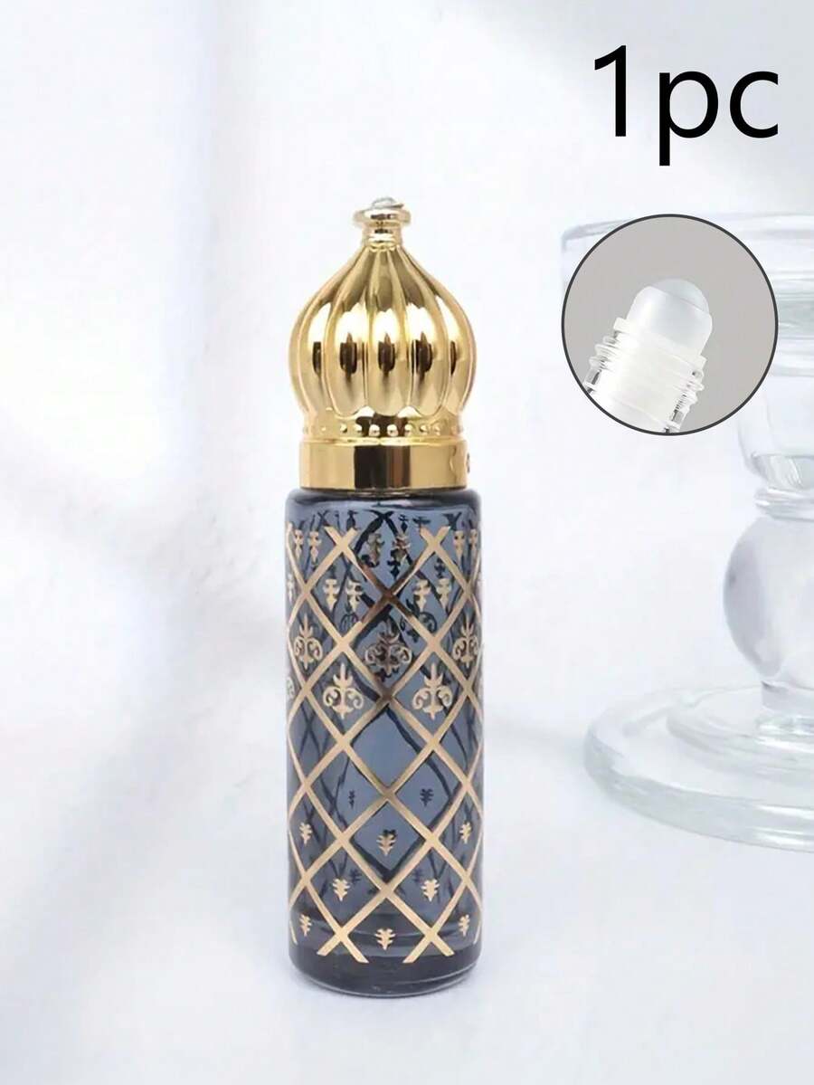 色彩玻璃精油滾珠瓶1入組8ml豪華風格電鍍削刻香水瓶帶滾珠瓶,便攜旅行空滾瓶旅行必需品(黑色)