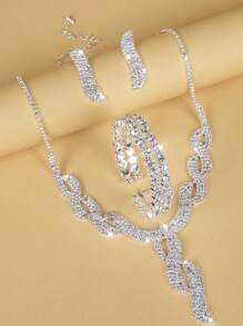 4入組時尚簡約鑽石頸鏈套裝，適用於女性日常佩戴、婚禮、派對、新娘 - 銀色 - 查看 12