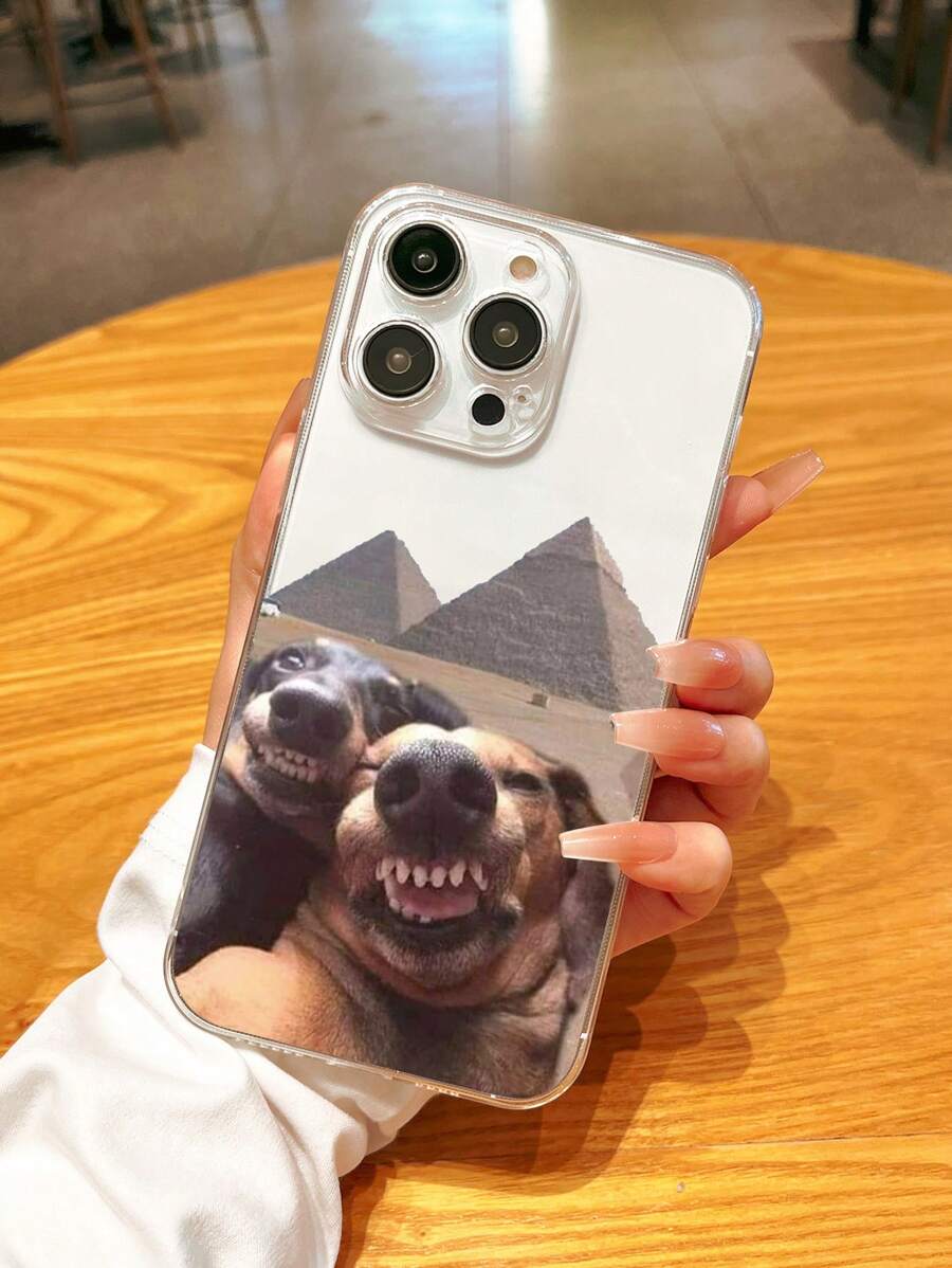 1PC Funny Selfie Pattern Clear Tpu Full Cover Phone Case Compatible With IPhone Waterproof Shockproof Anti-Fall Scratch Resistant