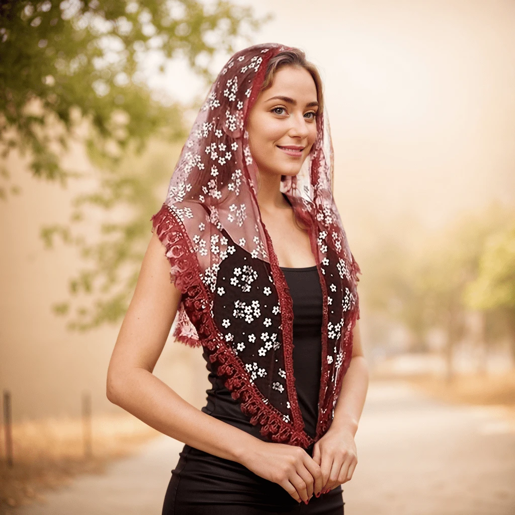 Đảng 1 Nữ Màu Trắng Thêu Hoa Ren Khăn Bohemian Cưới Mạng Che Mặt Thoáng Khí Khoét Hở Cô Dâu Tam Giác Đầu Khăn Quàng Khăn Choàng - Nhiều màu - Xem 1