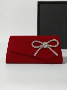 SIIZA Red Mini Hand Bag Sparkly Rhinestone Bow Decor Women Evening Bag With Chain For Party & Wedding, Perfect Valentine's Day Gift For Her, Best Valentine's Gift Choice Ever Valentines