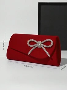 SIIZA Red Mini Hand Bag Sparkly Rhinestone Bow Decor Women Evening Bag With Chain For Party & Wedding, Perfect Valentine's Day Gift For Her, Best Valentine's Gift Choice Ever Valentines