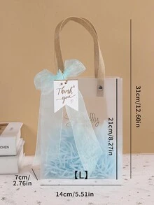 1 pieza Bolsa de regalo portátil de alta calidad con tarjeta de 'Gracias', cinta y hierba rafia para envolver regalos de cumpleaños - Celeste - Ver 2