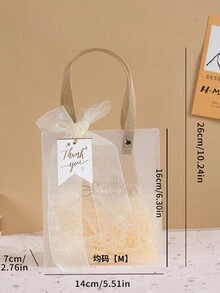 1 pieza Bolsa de regalo portátil de alta calidad con tarjeta de 'Gracias', cinta y hierba rafia para envolver regalos de cumpleaños - Celeste - Ver 3