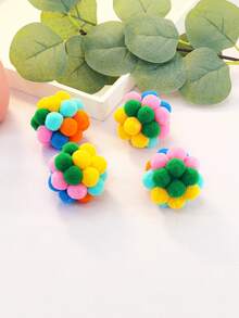 4入組手工彩色鈴鐺球寵物玩具（貓用）,耐咬耐抓的毛絨球,限寵物使用 - 彩色 - 查看 1