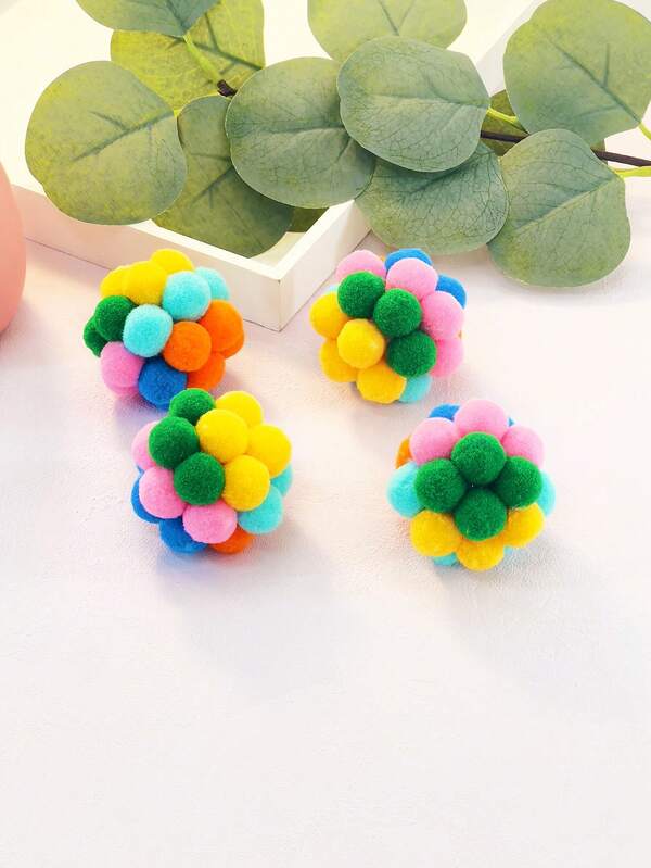 4 Piezas/set Juguetes De Peluche Para Mascotas Hechos A Mano De Bolas De Campana Coloridas Para Gatos, Bolas Resistentes A Rascar Y Morder, Sólo Para Mascotas