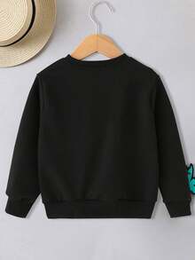 Boys' Y2K Casual Street Style Bear Print Crew Neck Sweatshirt, Versatile Streetwear For School, Vacation And Casual Outings, Spring Casual Fashion - Black - View 4