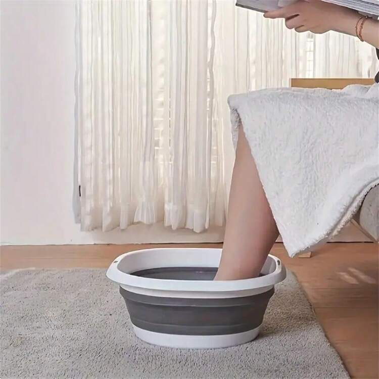 Foldable And Portable Basin For Hand Washing, Face Washing, Vegetable Washing, Clothes Washing And Foot Soaking. Suitable For Home, School, Office, Car. Space-Saving And Made Of Materials For Babies. Home Bathroom Decor Fall Decor Back To School - Grey - View 7